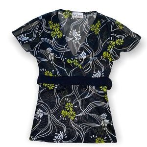 Vintage y2k flower empire waist tie back v-neck top babydoll